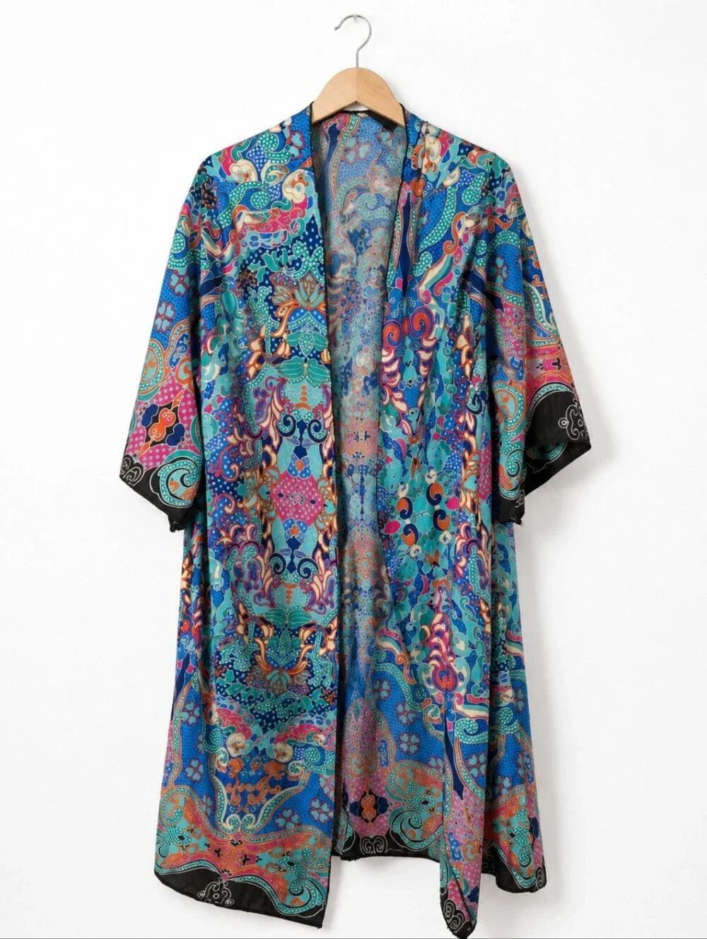 BOHO Paisley Kimono Robe One Size | Beach Cover Up | Bohemian Duster Cardigan | - Picture 1 of 7